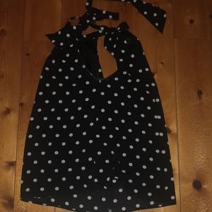 Fancy work polka doted tank top
